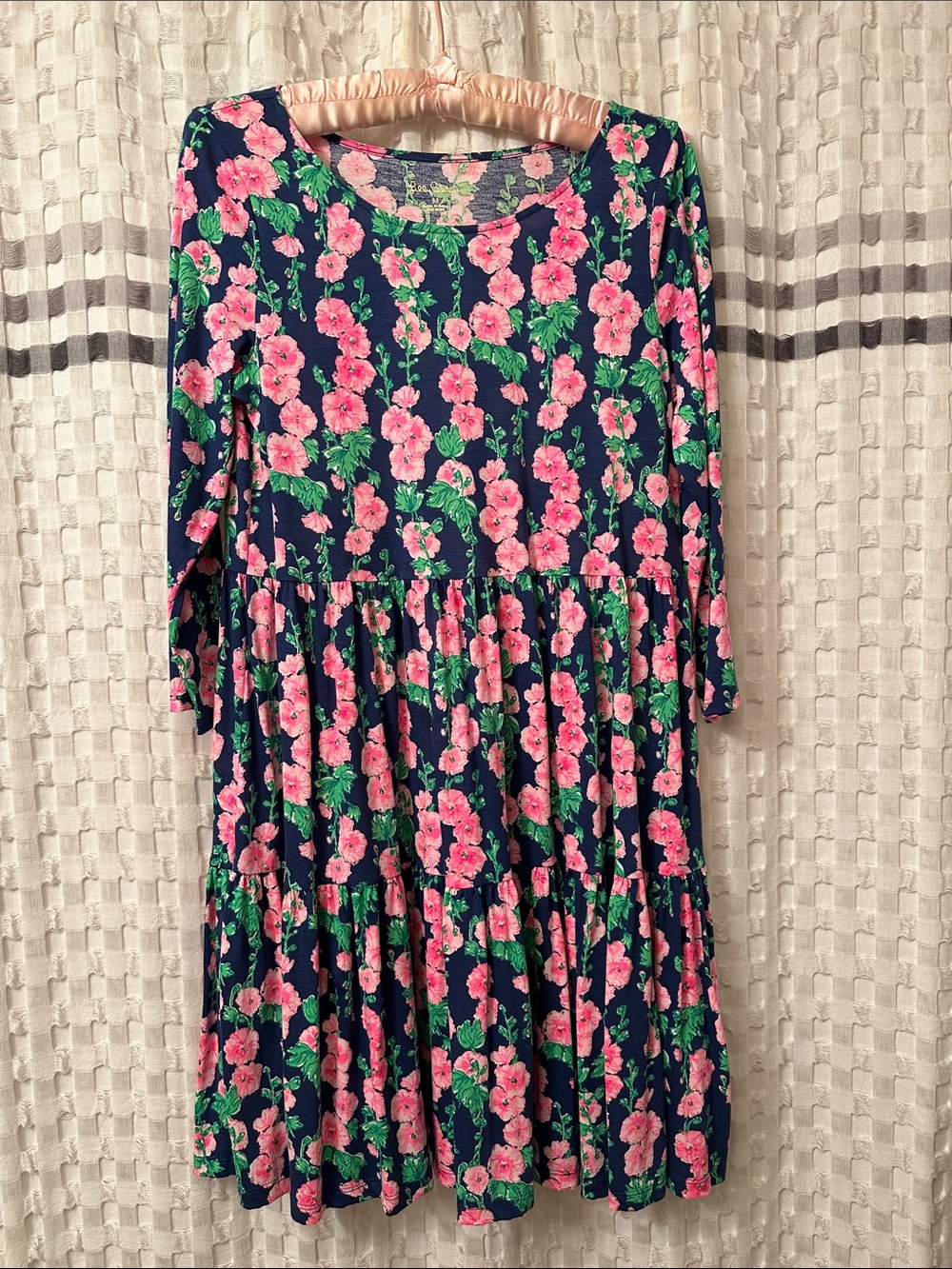 Lilly Pulitzer Navy Floral Tiered Dress with Pink and Green Print